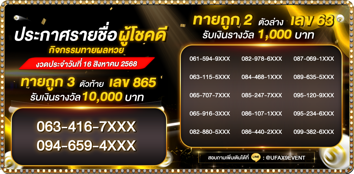 ประกาศรายชื่อกิจกรรมทายหวย